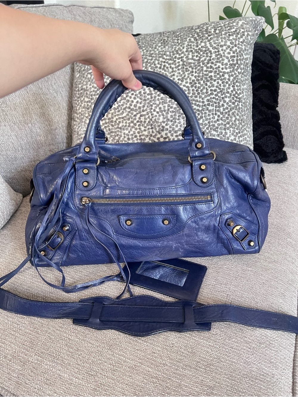 Balenciaga Agneau Twiggy Motocross City Navy Blue Leather Classic Bag